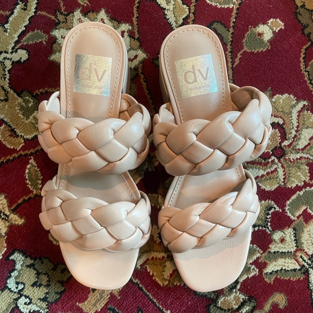 DV DOLCE VITA Stacey Braided Strap Block Heel Sandal in color “Natural”